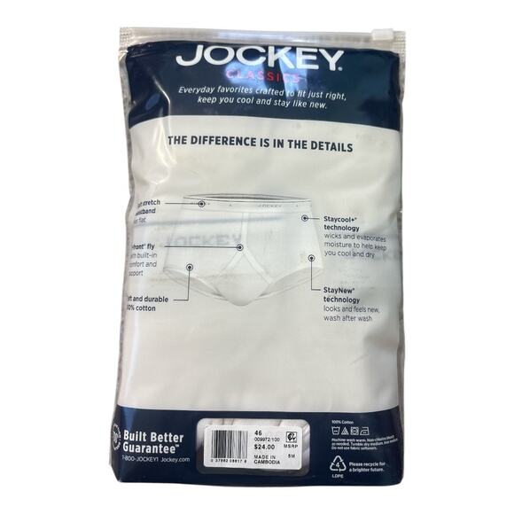 Jockey Men's Classic Full Rise Brief Underwear 2 Pack White Size 46 Big Man Tall - Picture 3 of 5